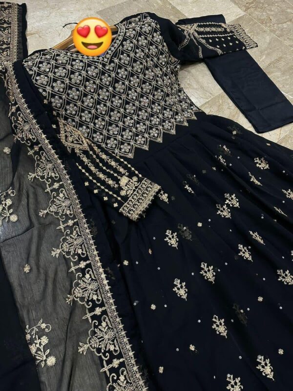 3 Pcs Women’s Stitched Embroidered Black Maxi Suit