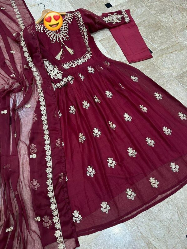 3 Pcs Women’s Stitched Embroidered Maxi And Trouser