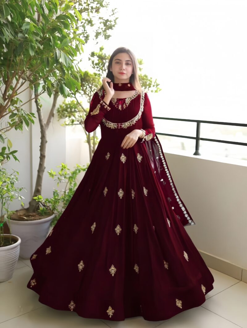 3 Pcs Women’s Stitched Embroidered Maxi And Trouser