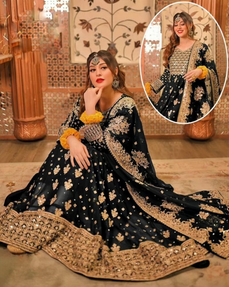 3 Pcs Women’s Stitched Embroidered Black Maxi Suit