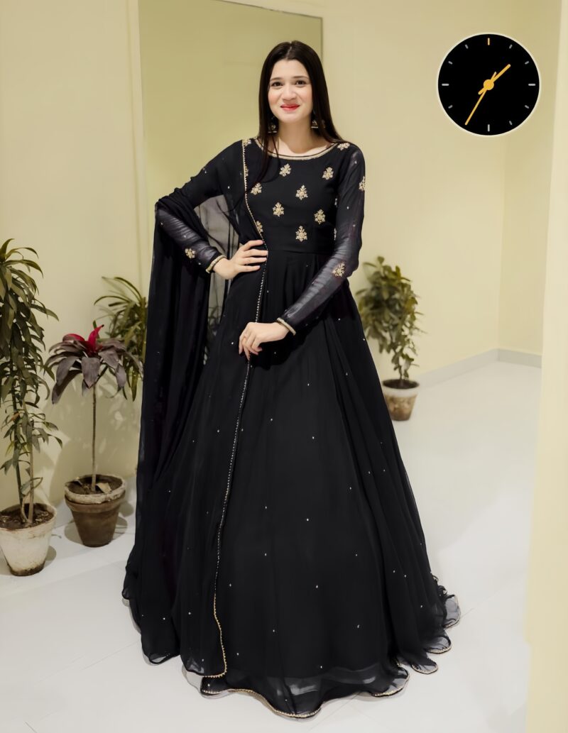 3 Pcs Embroidered Stunning Black Chiffon Maxi Suit